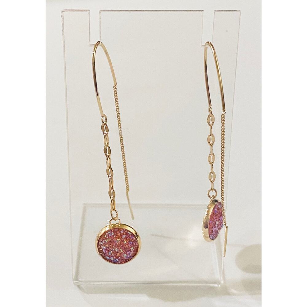 Druzy Thread Gold Chain Dangle Earrings